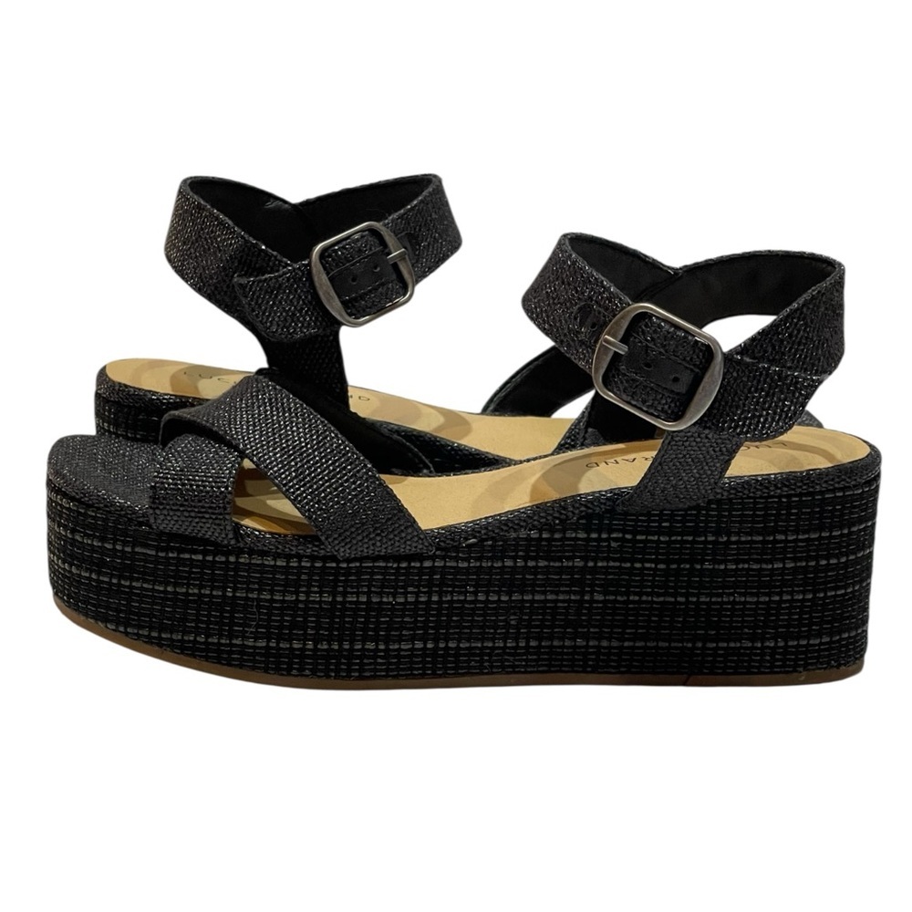 LUCKY BRAND BIKARO BLACK ESPADRILLE WEDGE PLATFORM SANDALS SZ 9 MED EUC